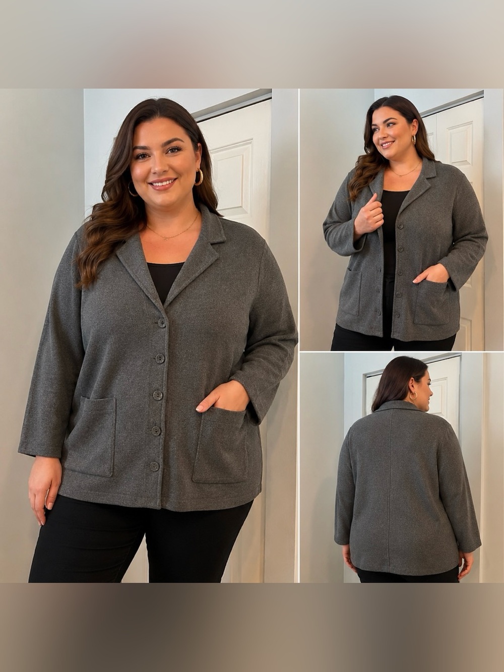 Grace Elements Milano Sweater Blazer 2X Gray Cotton Knit Jacket NWT